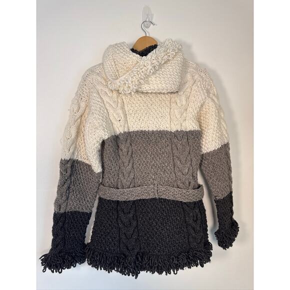 Lucy Iburg Handmade Ecuadorian 100% Wool Belted Cardigan Sweater - M - Picture 5 of 7